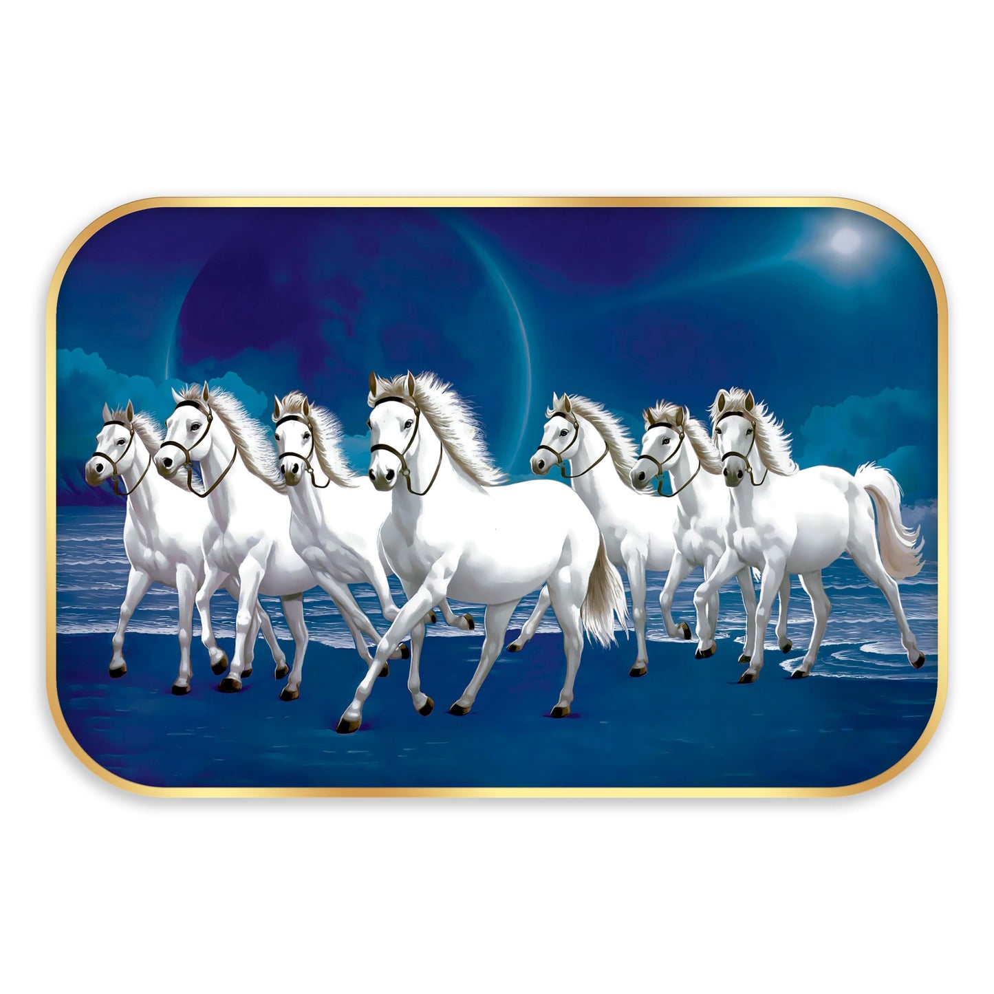 Indianara Vastu Running Seven Horse Painting With Frame 18 Inches X 12 Inches (Style1)