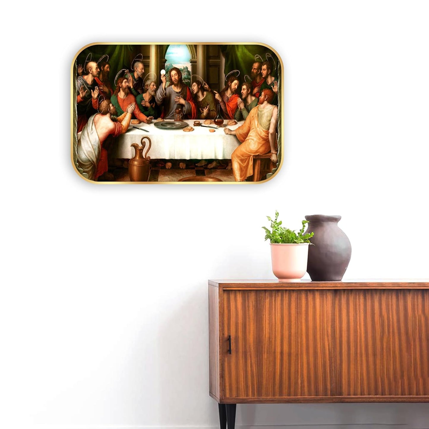 Indianara The Last Supper Wall Art, Golden Frame, 45 x 30 cm, Religious Digital Print, Matte Finish