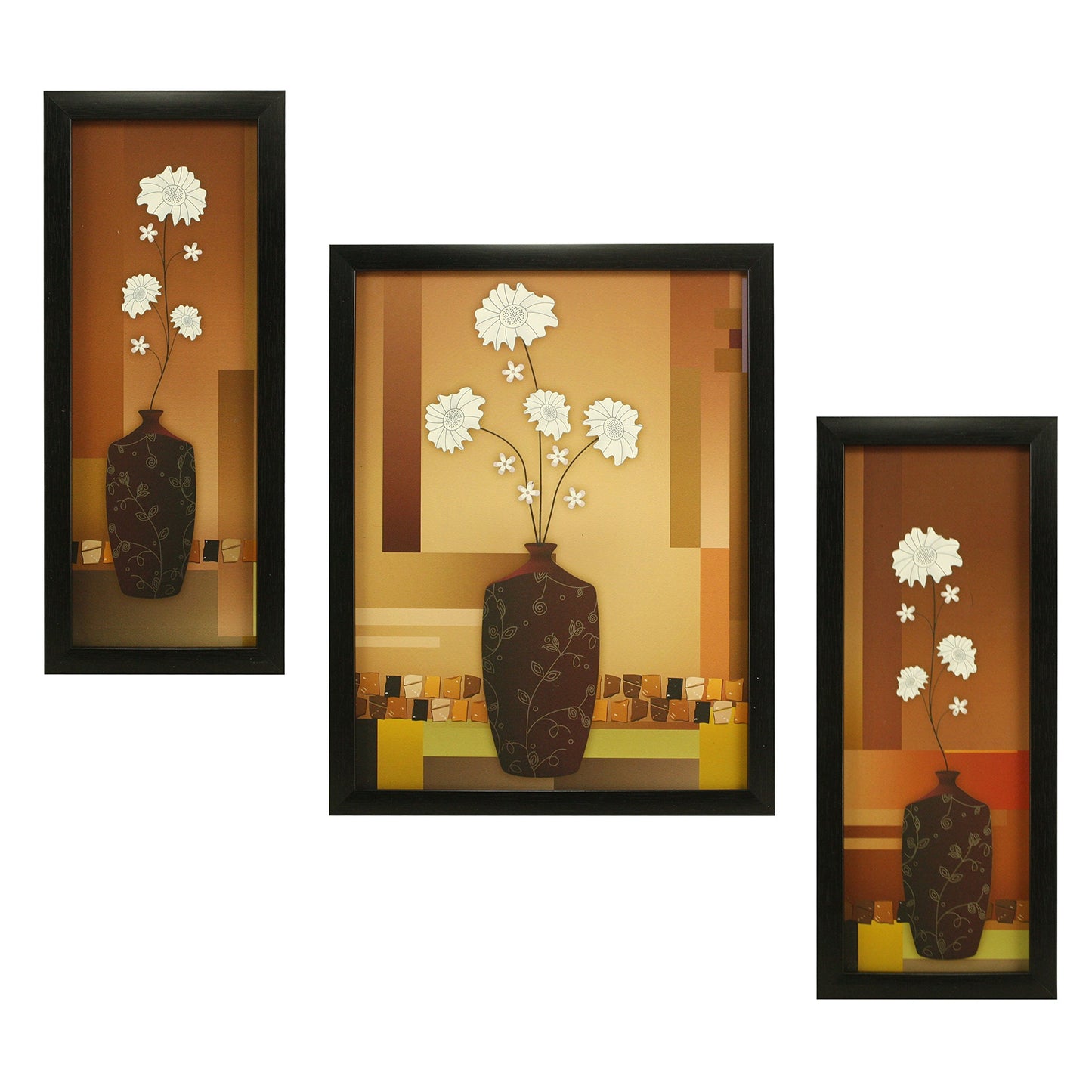 Indianara 3 Pc Set Of Still Life Paintings Without Glass 5.2 X 12.5, 9.5 X 12.5, 5.2 X 12.5 Inch (6 X 13, 10.2 X 13, 6 X 13 INCH, Brown)