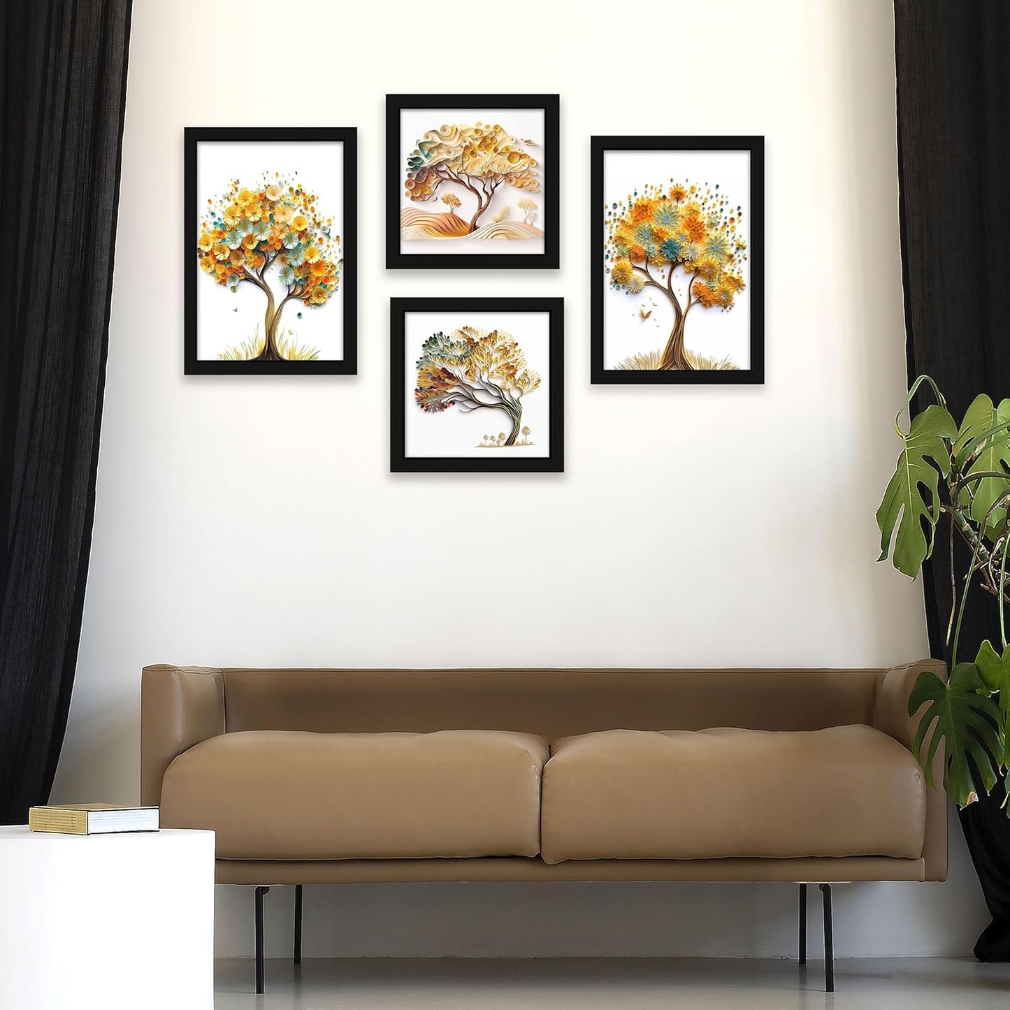 Indianara Abstract Tree Framed Gallery Wall Art, Set of 4 for Living Room | Wall Decor | Bedroom | Office | Hotel