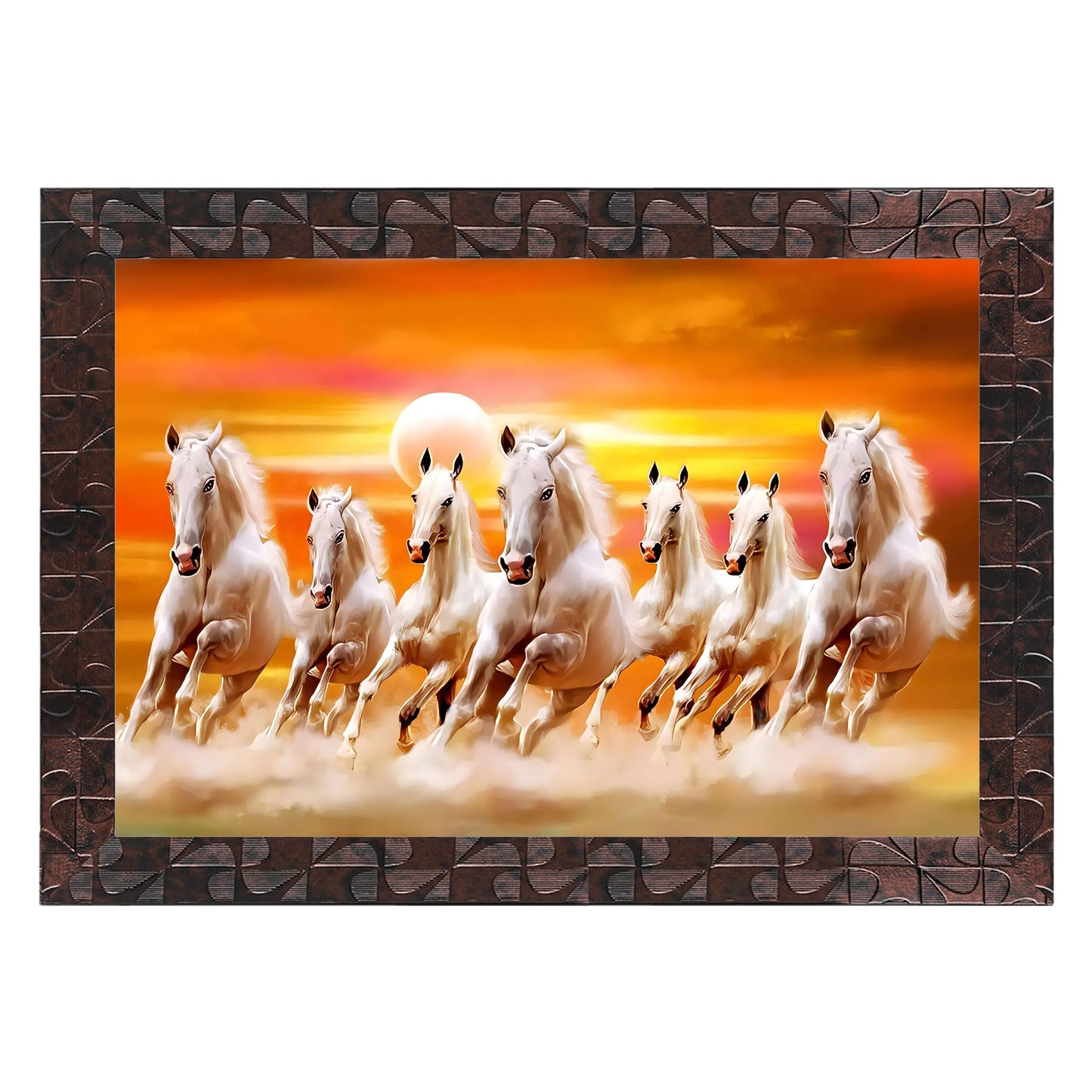 Indianara Vastu Runing Seven Horses Painting With Frame 13 Inches X 10 Inches (Style 1)