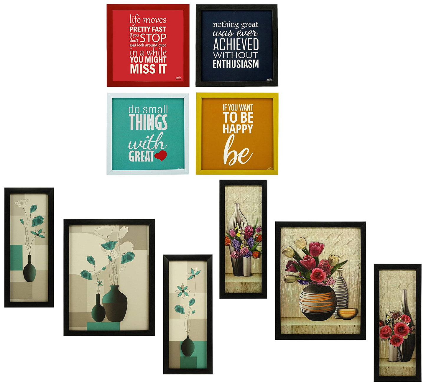 Indianara 4 Piece Set of Multicolor Framed Wall Hanging Motivational Office Decor Art Prints (1429) 8.7 inch X 8.7 inch Without Glass