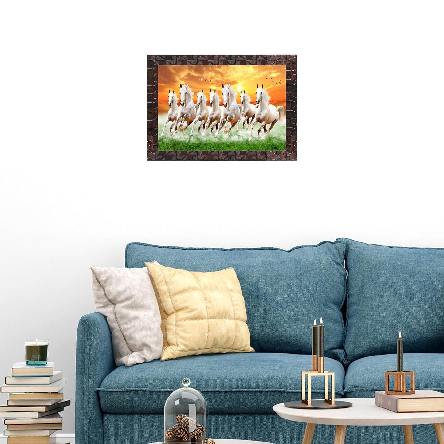 Indianara Vastu Seven Running Horses Painting -Synthetic Wood, 27x30.5x1cm, Multicolour (Style 5)