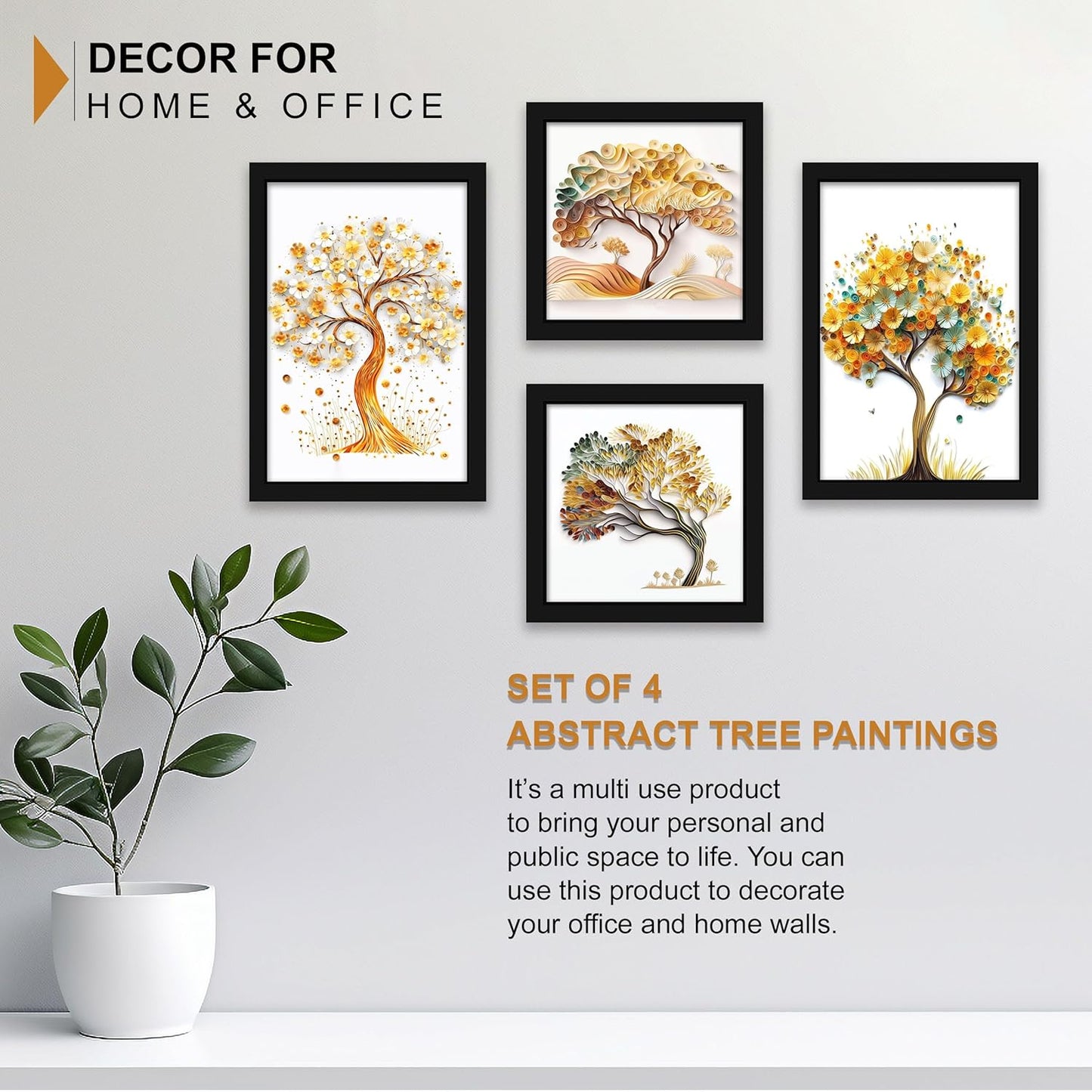 Indianara Abstract Tree Framed Gallery Wall Art, Set of 4 for Living Room | Wall Decor | Bedroom | Office | Hotel(10805)