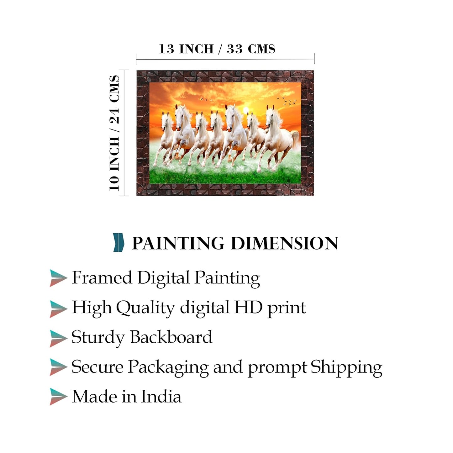 Indianara Vastu Seven Running Horses Painting -Synthetic Wood, 27x30.5x1cm, Multicolour (Style 5)