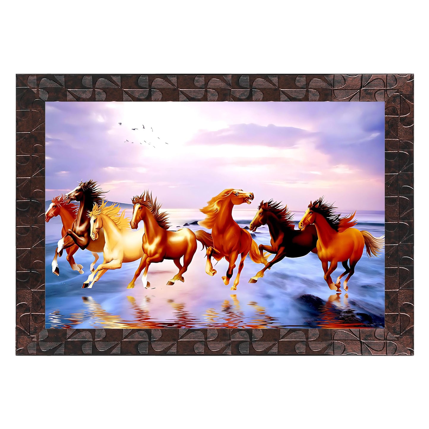Indianara Vastu Seven Running Horses Painting -Synthetic Wood, 27x30.5x1cm, Multicolour (Style 5)