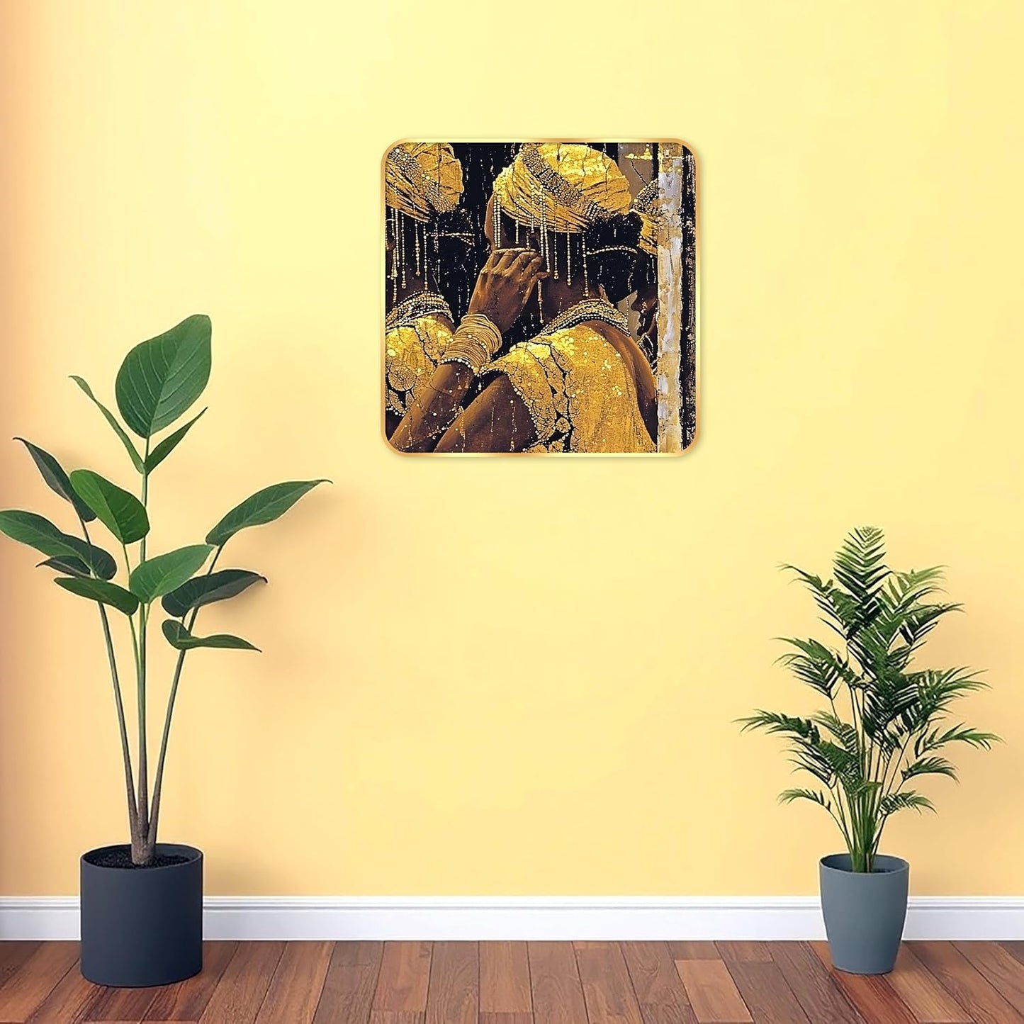 Indianara Tribal Art Wall Painting, Modern Design, Golden Frame, 40 cm x 40 cm, Premium Sparkle Lamination (6602)