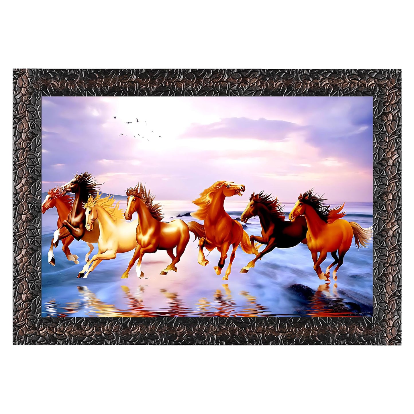 Indianara Vastu Runing Seven Horses Painting With Frame 13 Inches X 10 Inches (Style 1)
