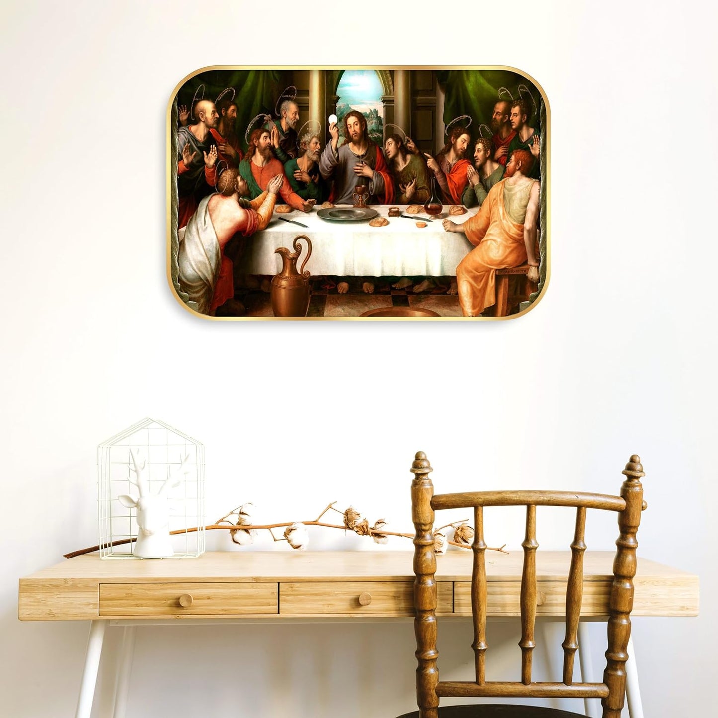 Indianara The Last Supper Wall Art, Golden Frame, 45 x 30 cm, Religious Digital Print, Matte Finish
