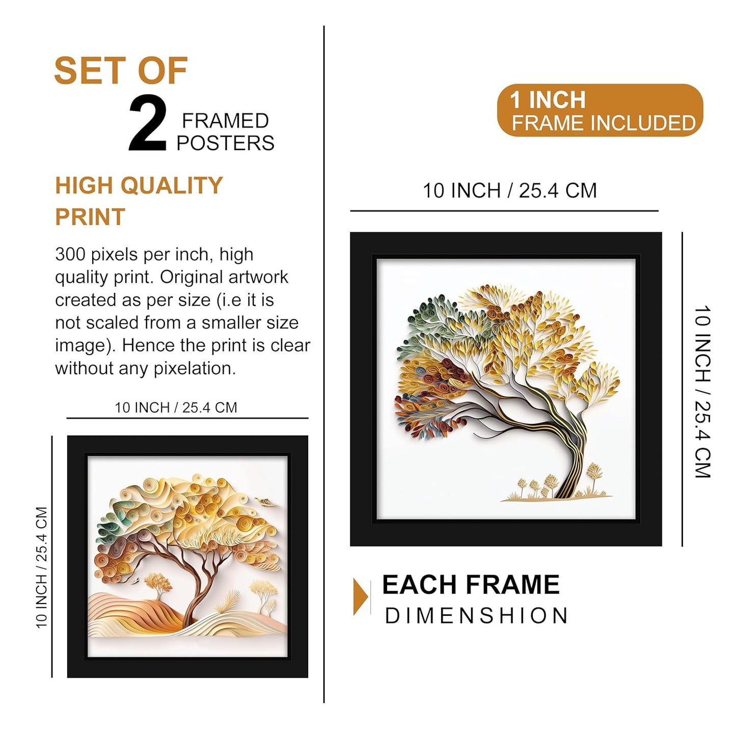 Indianara Abstract Tree Framed Gallery Wall Art, Set of 4 for Living Room | Wall Decor | Bedroom | Office | Hotel