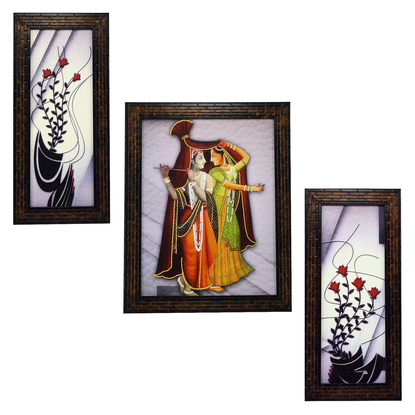 Indianara 3 PC Set of Radha Krishna Art Paintings (1170) Without Glass 5.2 X 12.5, 9.5 X 12.5, 5.2 X 12.5 inch(multicolor1170)