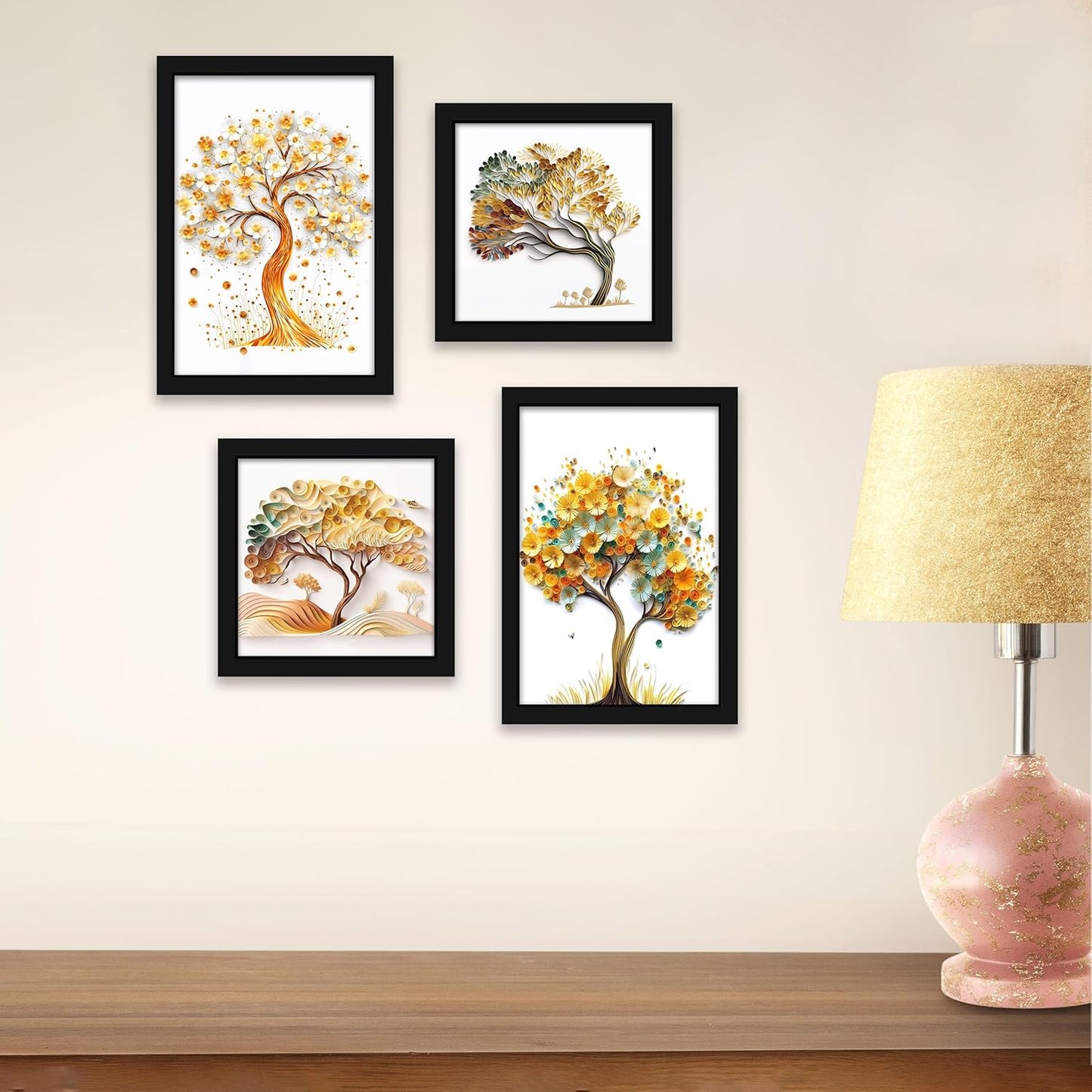 Indianara Abstract Tree Framed Gallery Wall Art, Set of 4 for Living Room | Wall Decor | Bedroom | Office | Hotel(10805)