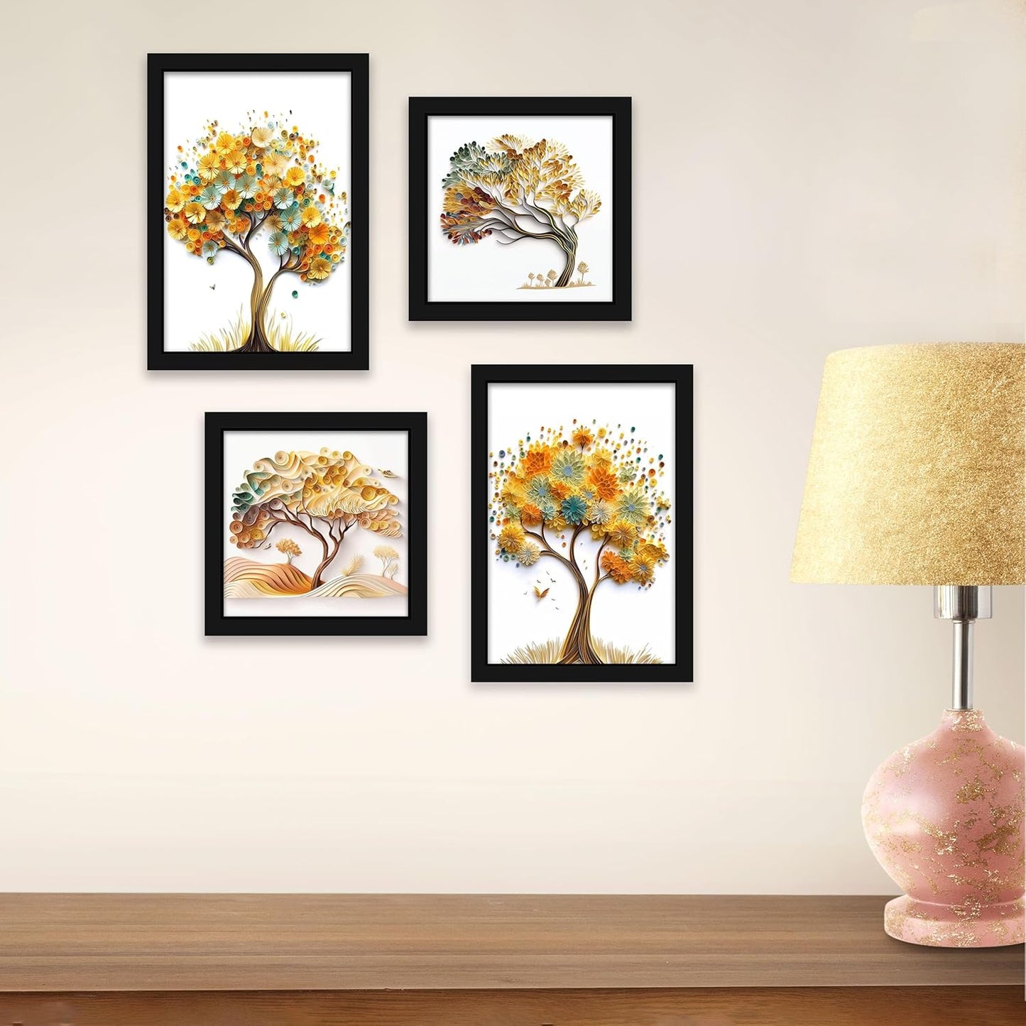 Indianara Abstract Tree Framed Gallery Wall Art, Set of 4 for Living Room | Wall Decor | Bedroom | Office | Hotel