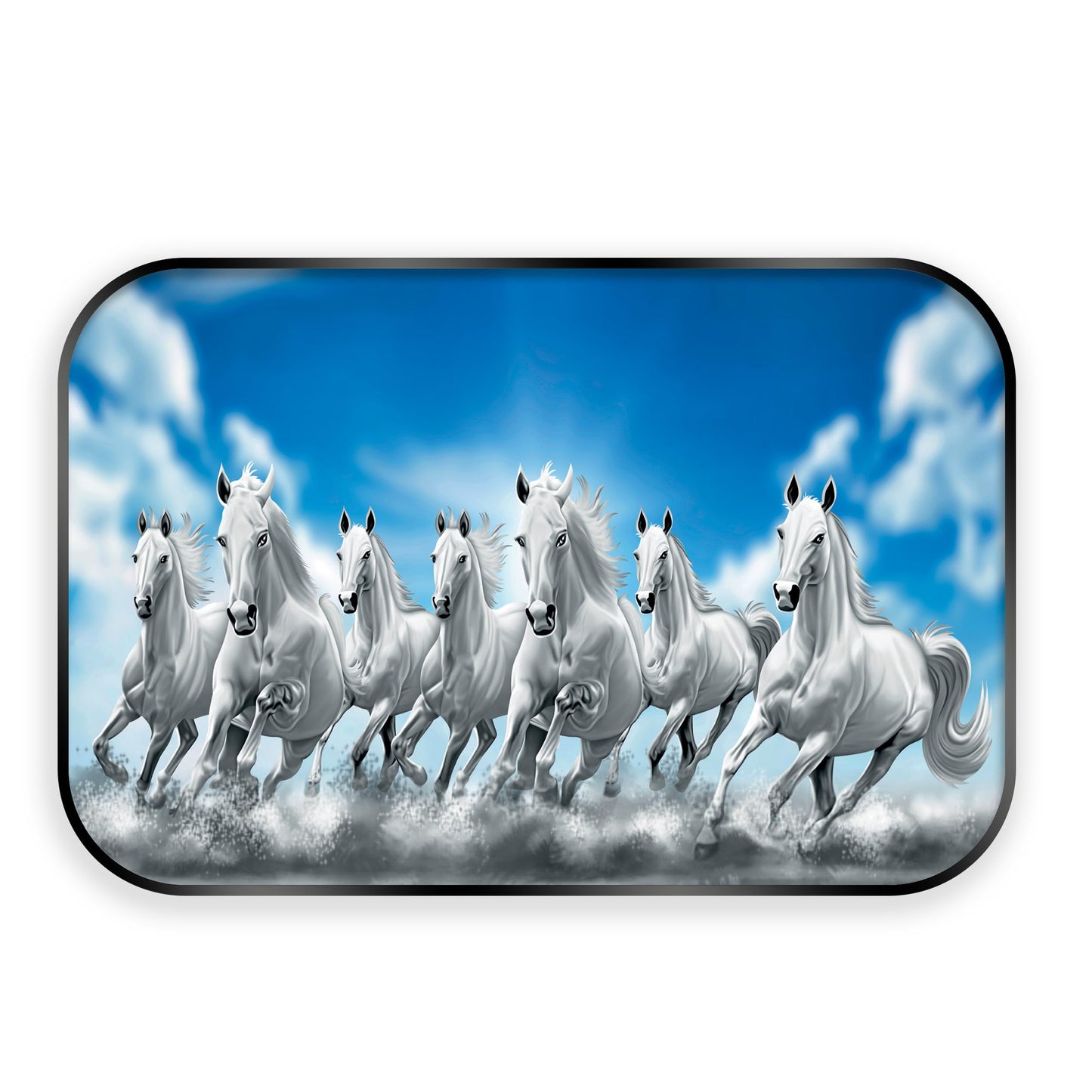 Indianara Vastu Running Seven Horse Painting With Frame 18 Inches X 12 Inches (Style1)