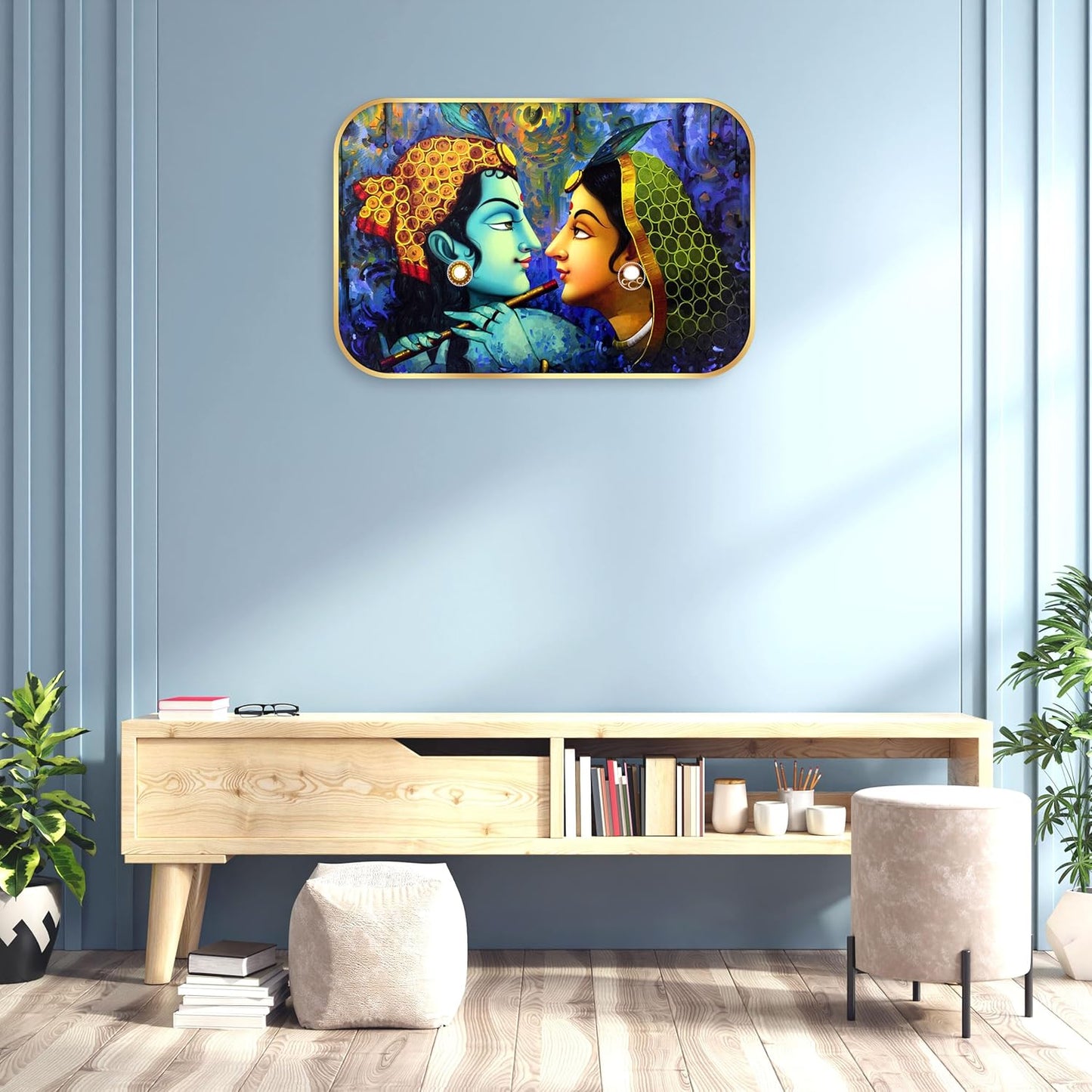 Indianara Traditional Radha Krishna Art Print, Golden Frame, Premium Lamination, 45 cm x 30 cm