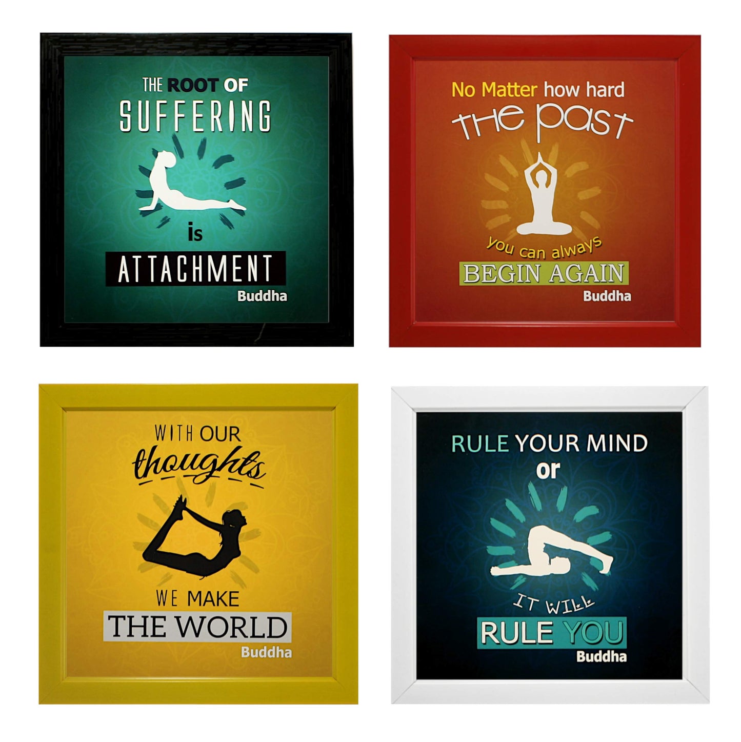 Indianara Synthetic Wood Framed Wall Hanging for Kids Study Room Without Glass(Multicolour, 8.7x8.7 Inches) - Set of 4
