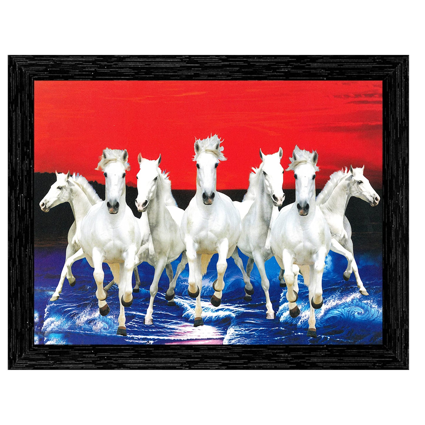 Indianara Vastu Seven Running Horses Painting -Synthetic Wood, 27x30.5x1cm, Multicolour (Style 5)
