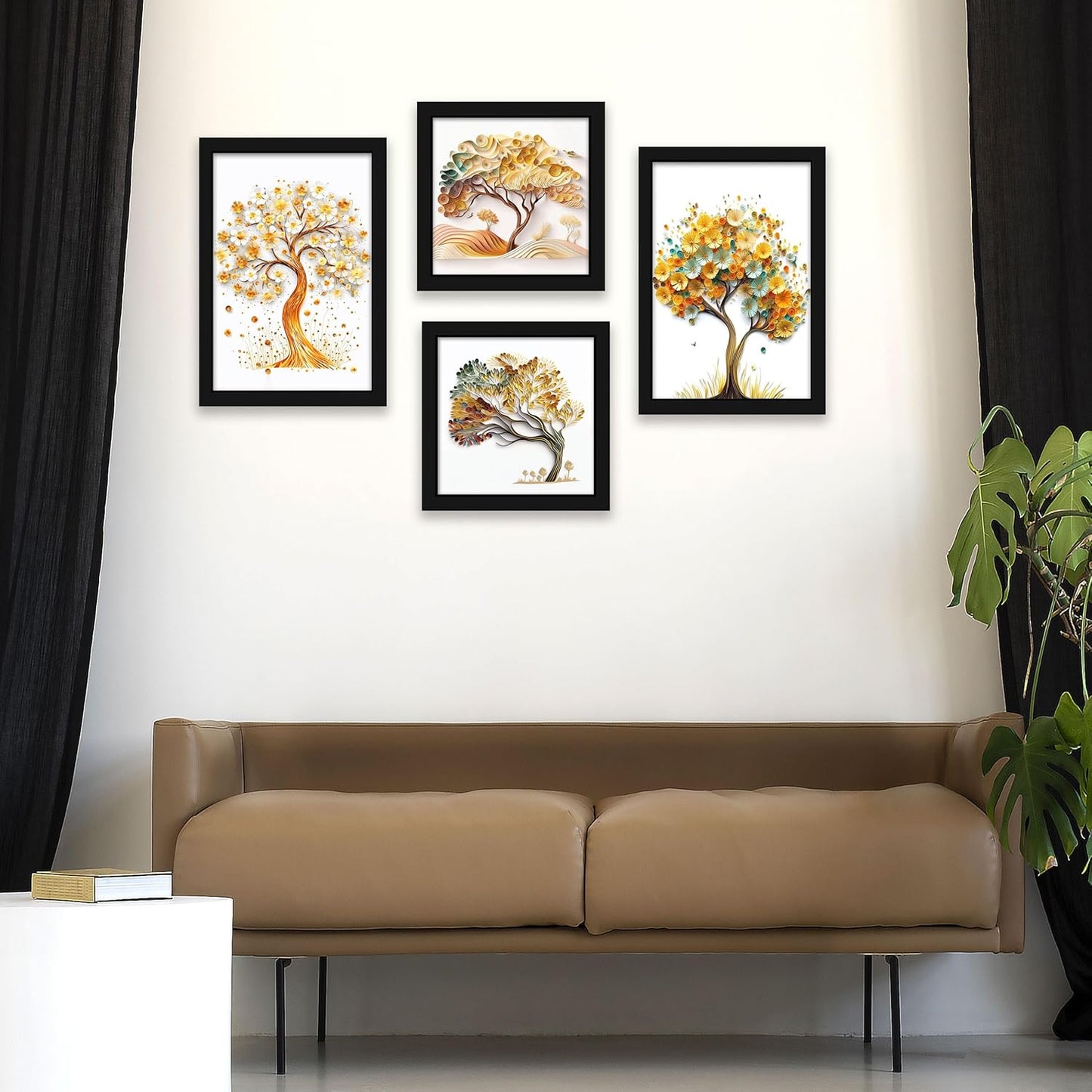 Indianara Abstract Tree Framed Gallery Wall Art, Set of 4 for Living Room | Wall Decor | Bedroom | Office | Hotel(10805)