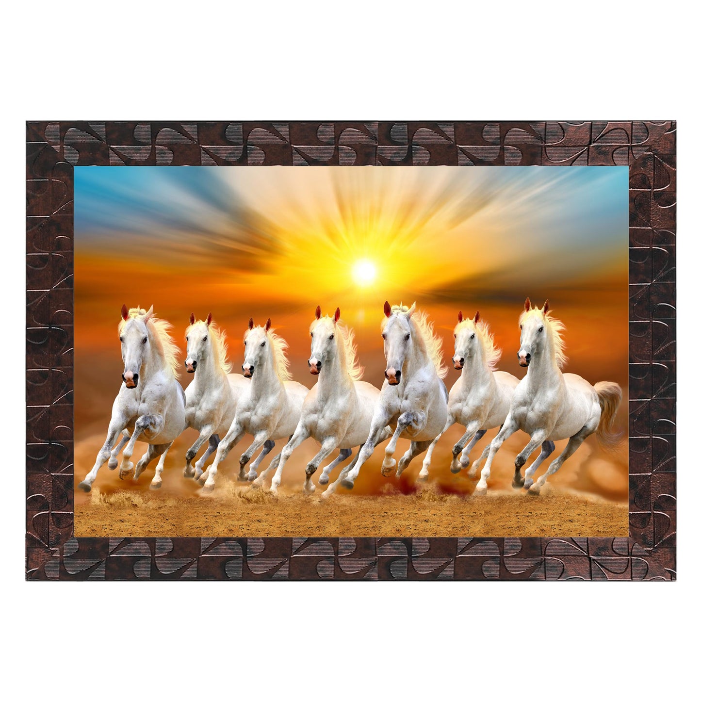 Indianara Vastu Runing Seven Horses Painting With Frame 13 Inches X 10 Inches (Style 1)