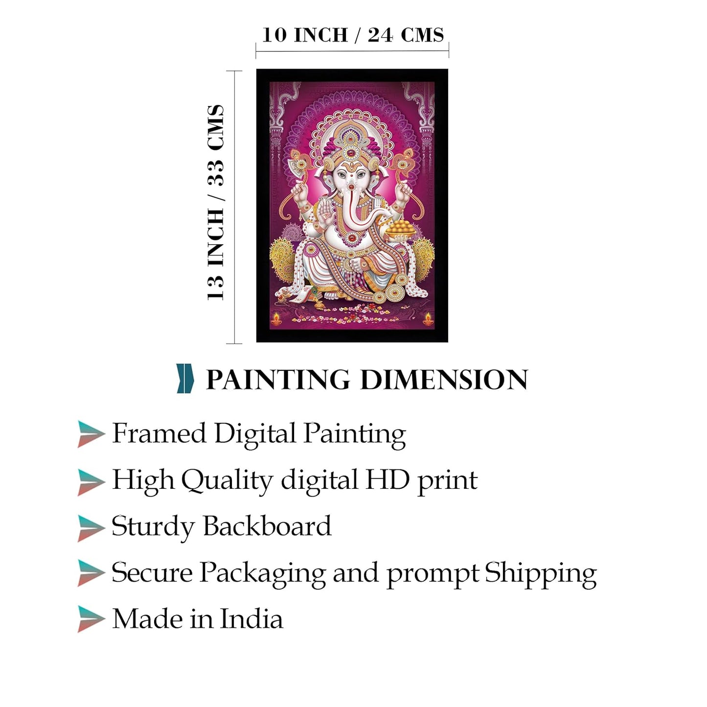 Indianara Lord Ganesha Painting With Frame 13 Inches X 10 Inches