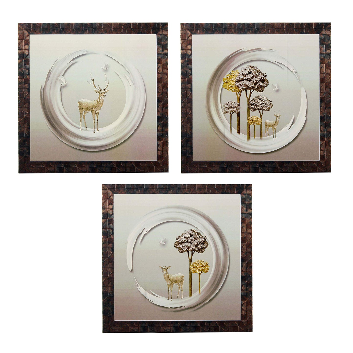 Indianara 3 Piece Set of Framed Wall Hanging Decor Modern Art(1066) Prints 8.7 Inch X 8.7 Inch Without Glass-Multicolour