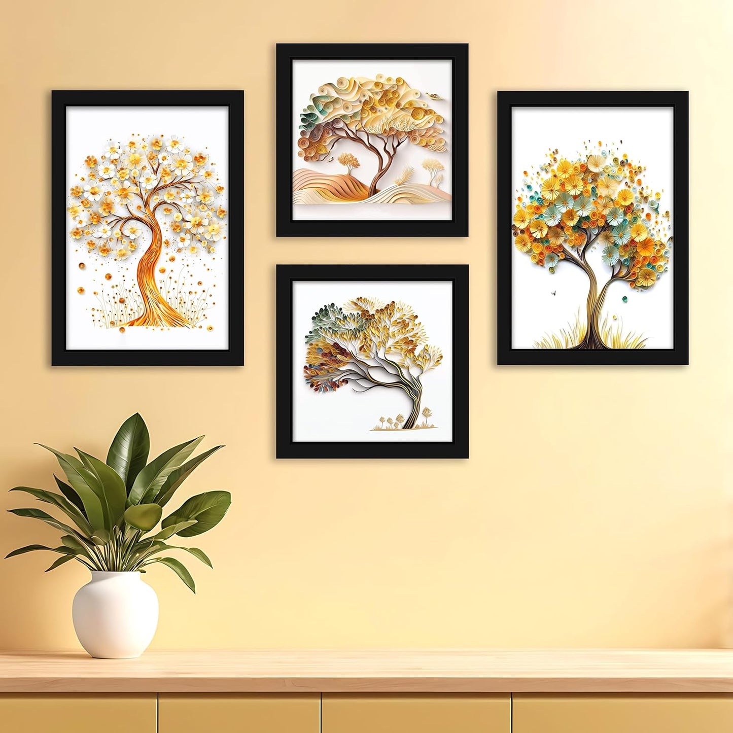 Indianara Abstract Tree Framed Gallery Wall Art, Set of 4 for Living Room | Wall Decor | Bedroom | Office | Hotel(10805)