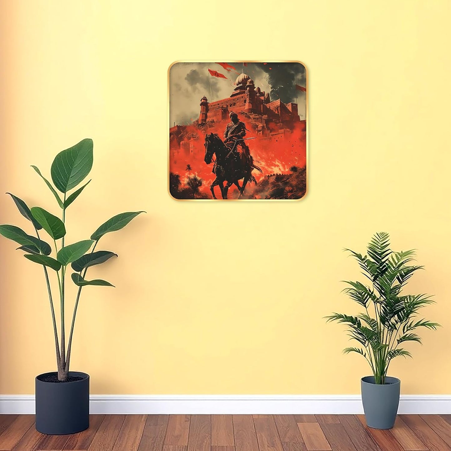 Indianara Historic Battle Scene Wall Art, Digital Print with Golden Frame, Premium Sparkle Lamination, 40 cm x 40 cm, (6608)