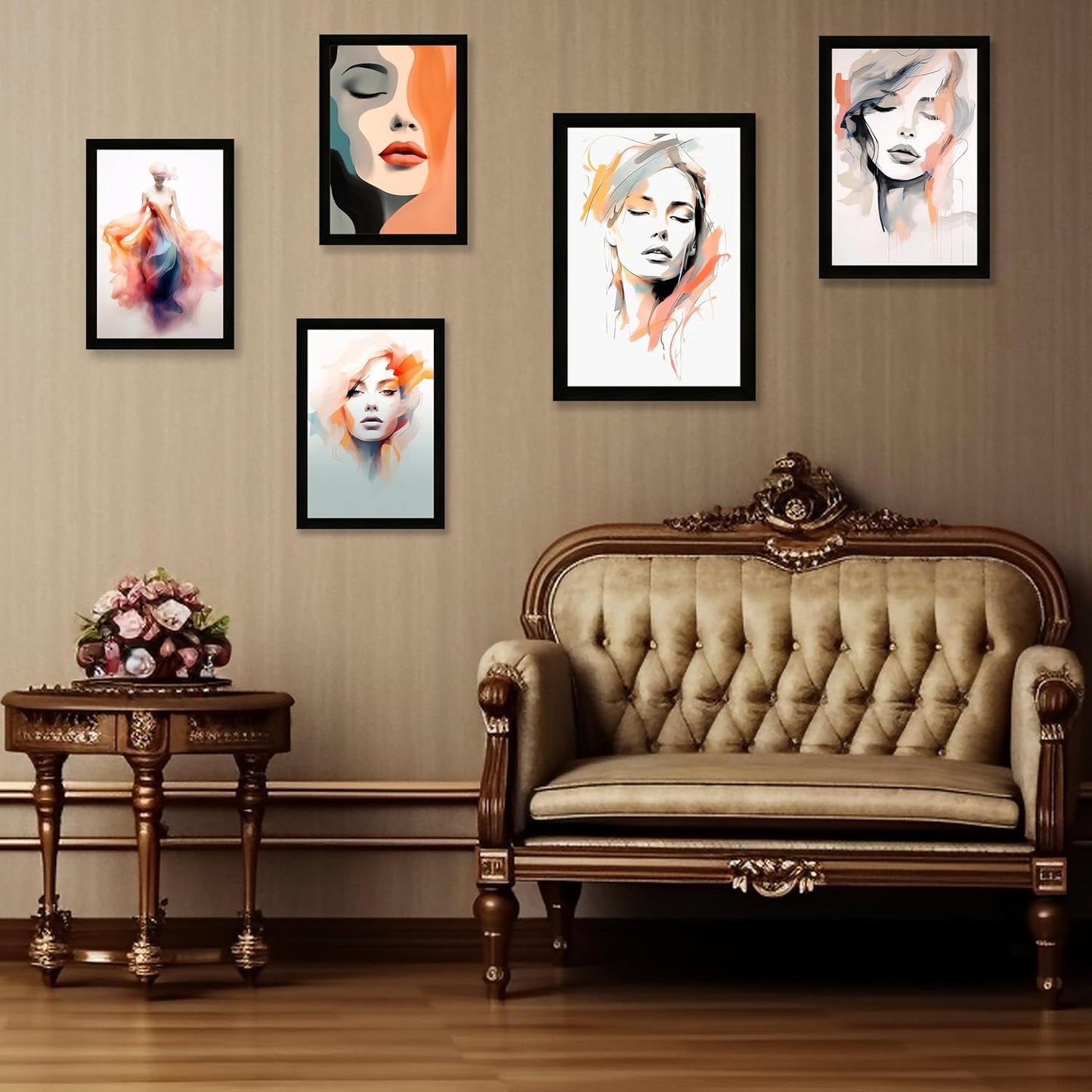 Indianara Abstract Women Silhouette Framed Gallery Wall Art, Set of 5 for Living Room | Wall Decor | Bedroom | Office | Hotel