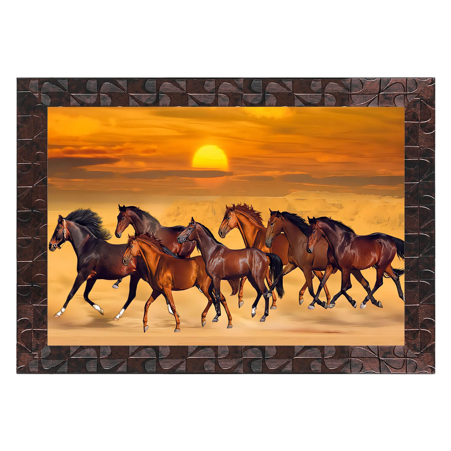 Indianara Vastu Runing Seven Horses Painting With Frame 13 Inches X 10 Inches (Style 1)