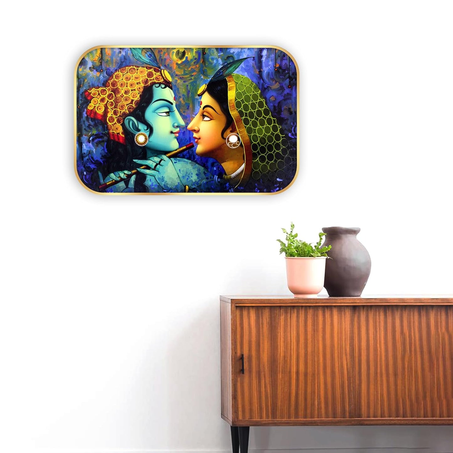 Indianara Traditional Radha Krishna Art Print, Golden Frame, Premium Lamination, 45 cm x 30 cm