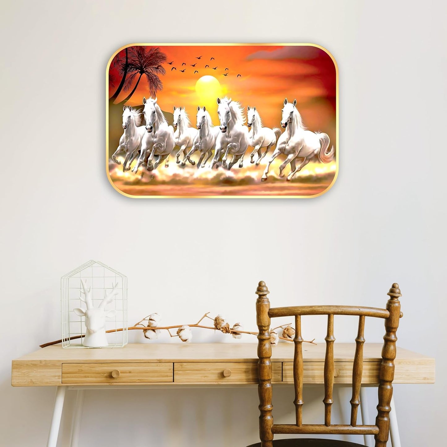 Indianara Vastu Running Seven Horse Painting With Frame 18 Inches X 12 Inches (Style1)