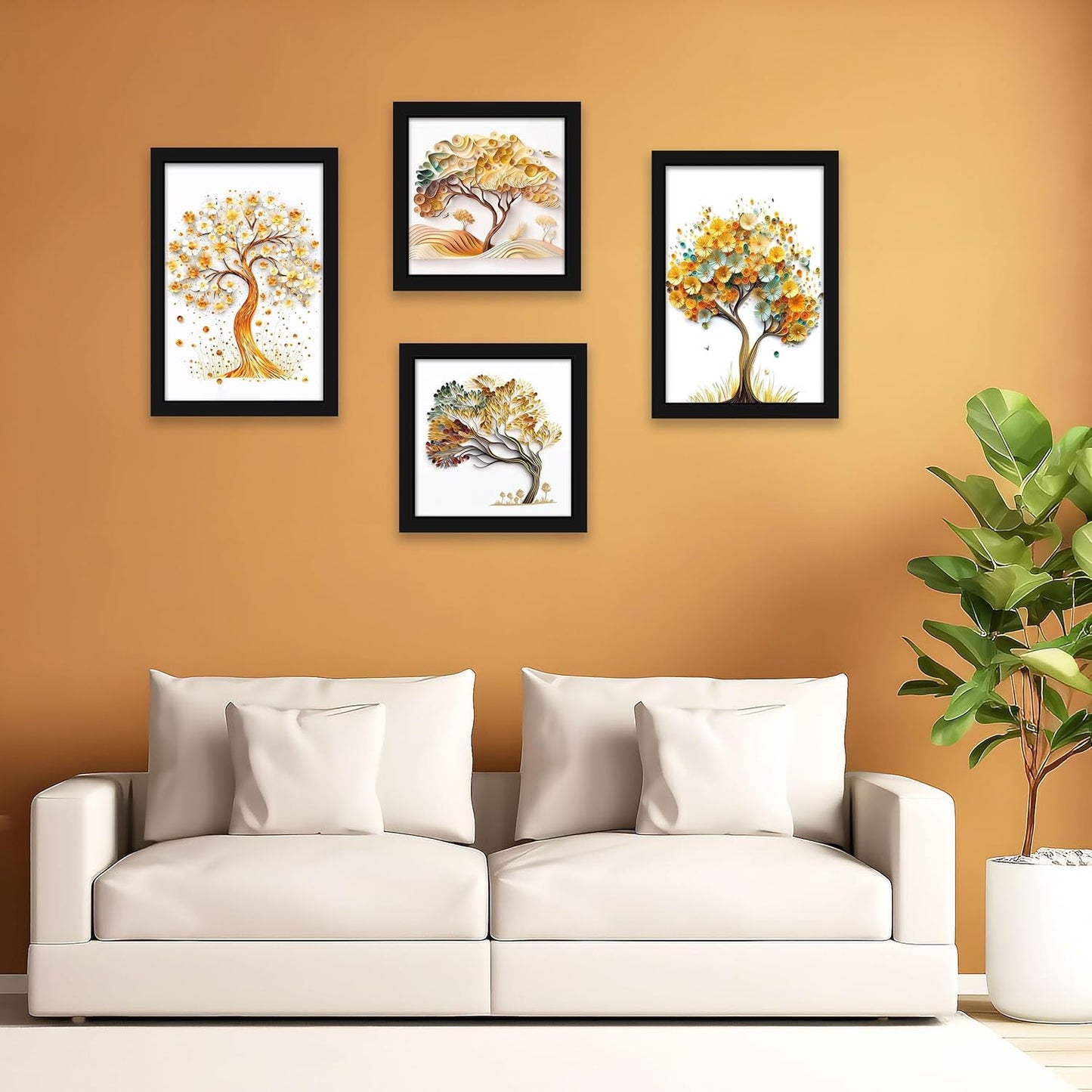 Indianara Abstract Tree Framed Gallery Wall Art, Set of 4 for Living Room | Wall Decor | Bedroom | Office | Hotel(10805)