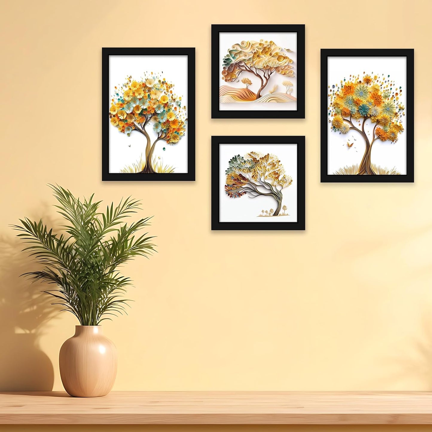 Indianara Abstract Tree Framed Gallery Wall Art, Set of 4 for Living Room | Wall Decor | Bedroom | Office | Hotel