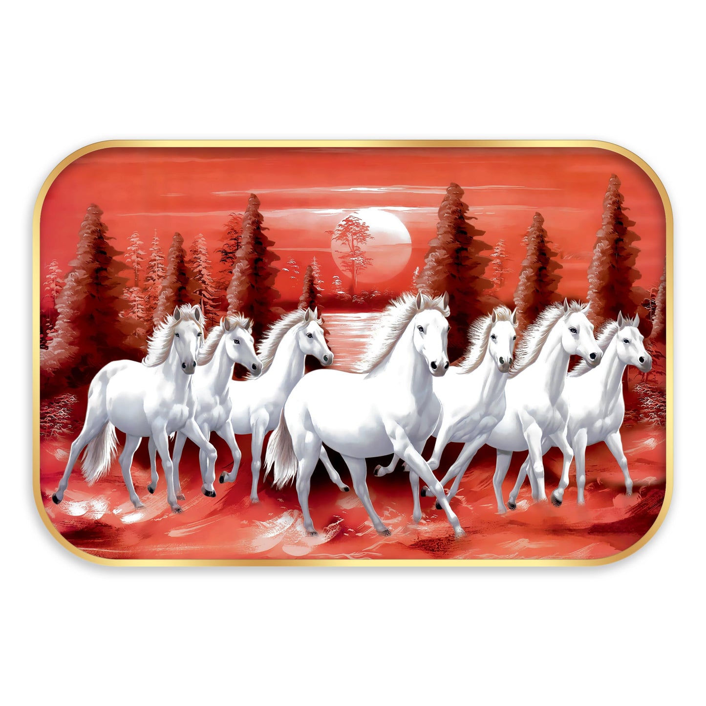 Indianara Vastu Running Seven Horse Painting With Frame 18 Inches X 12 Inches (Style1)