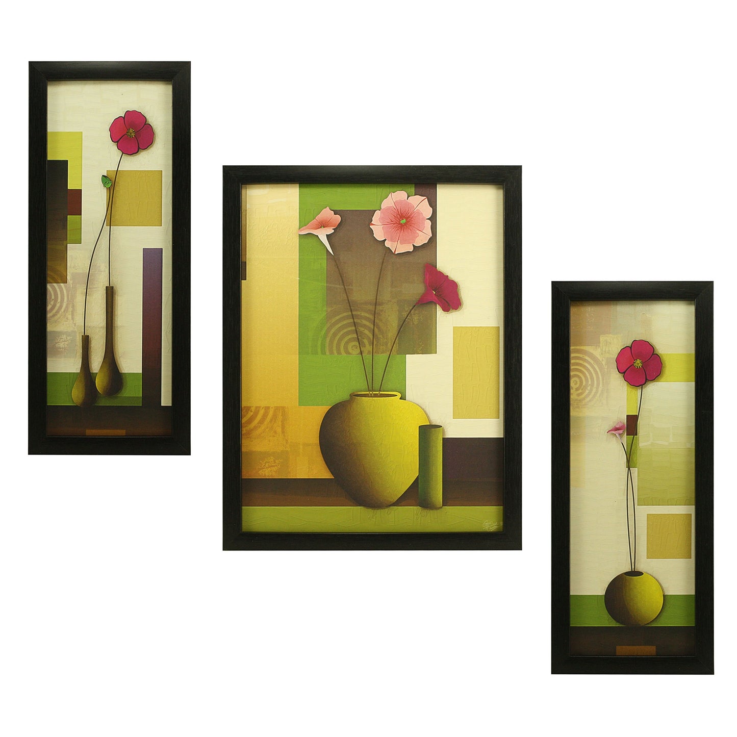 Indianara 3 Pc Set Of Still Life Paintings Without Glass 5.2 X 12.5, 9.5 X 12.5, 5.2 X 12.5 Inch (6 X 13, 10.2 X 13, 6 X 13 INCH, Brown)