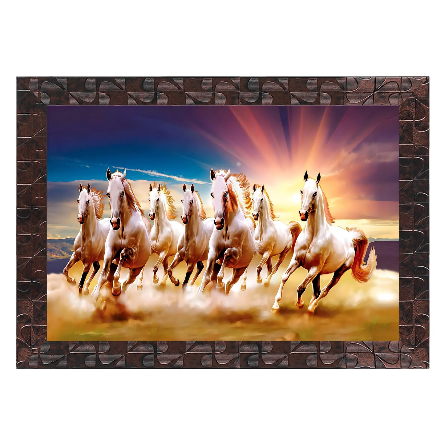 Indianara Vastu Runing Seven Horses Painting With Frame 13 Inches X 10 Inches (Style 1)