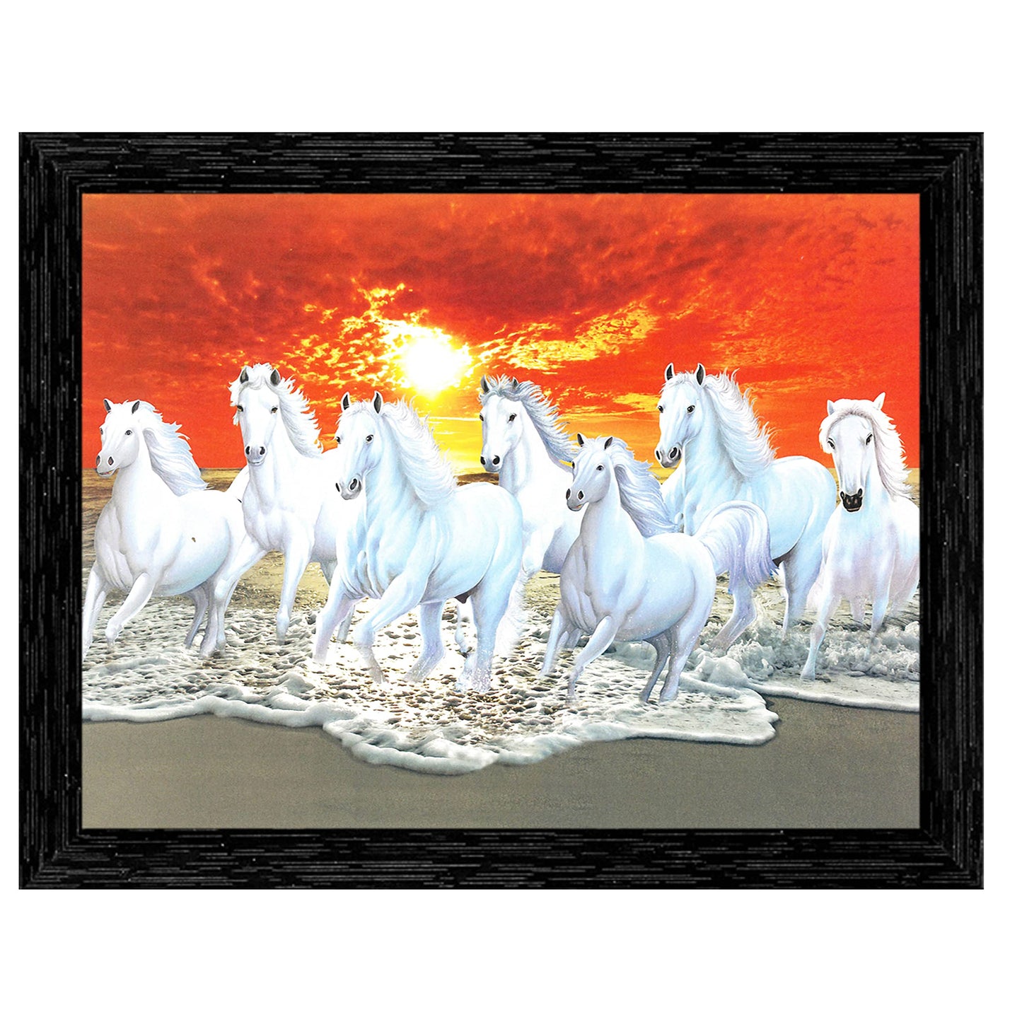 Indianara Vastu Seven Running Horses Painting -Synthetic Wood, 27x30.5x1cm, Multicolour (Style 5)