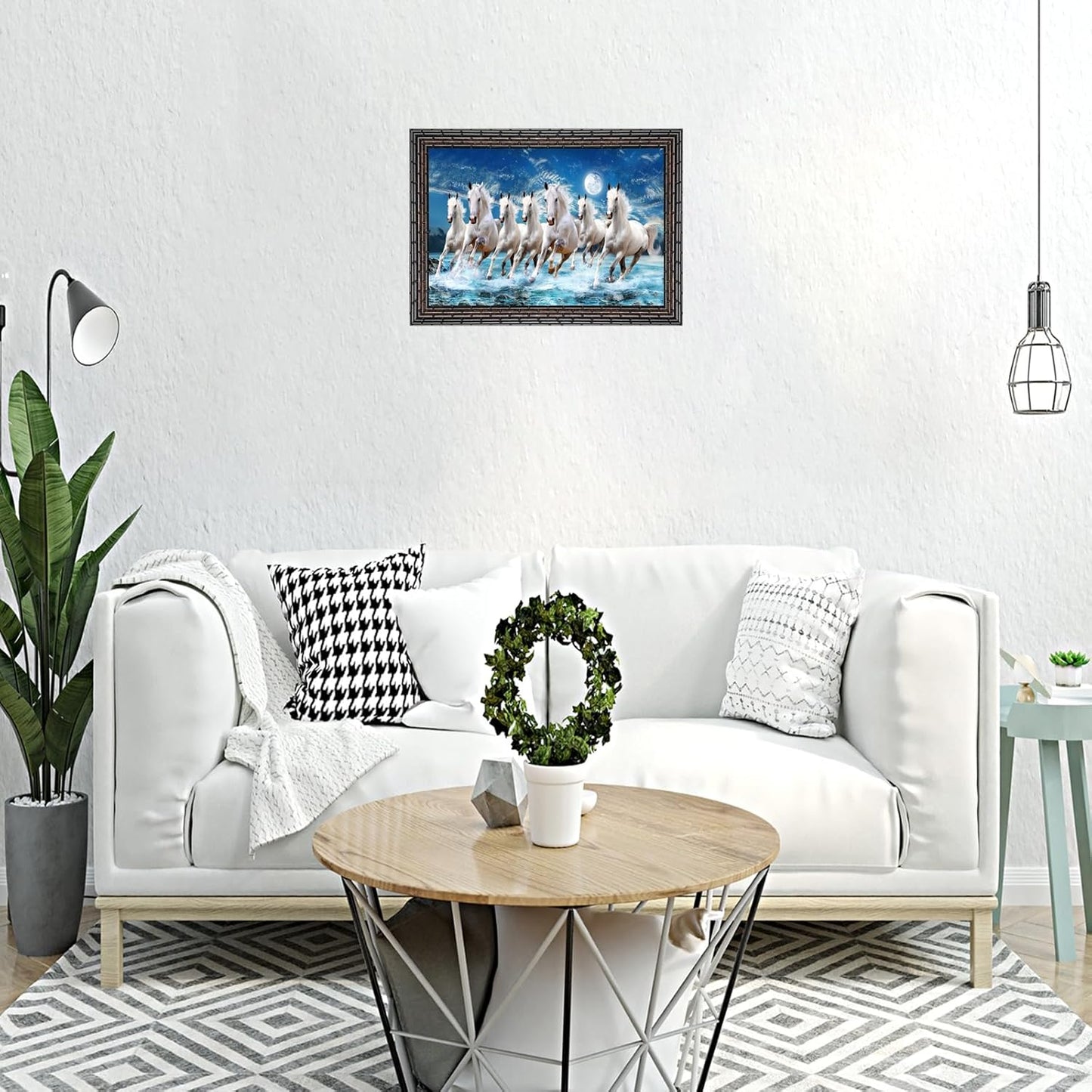 Indianara Vastu Runing Seven Horses Painting With Frame 13 Inches X 10 Inches (Style 1)