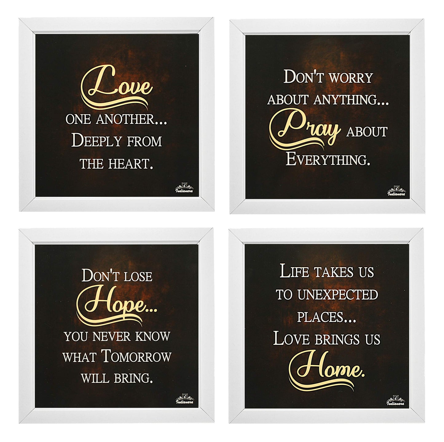 Indianara Synthetic Wood Framed Wall Hanging for Kids Study Room Without Glass(Multicolour, 8.7x8.7 Inches) - Set of 4