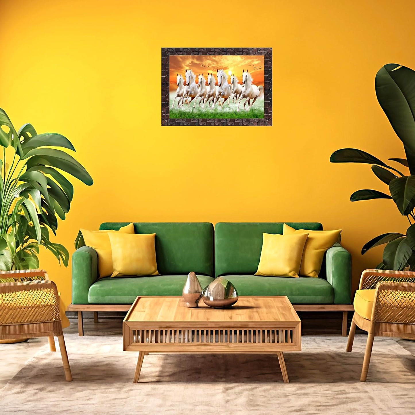 Indianara Vastu Seven Running Horses Painting -Synthetic Wood, 27x30.5x1cm, Multicolour (Style 5)