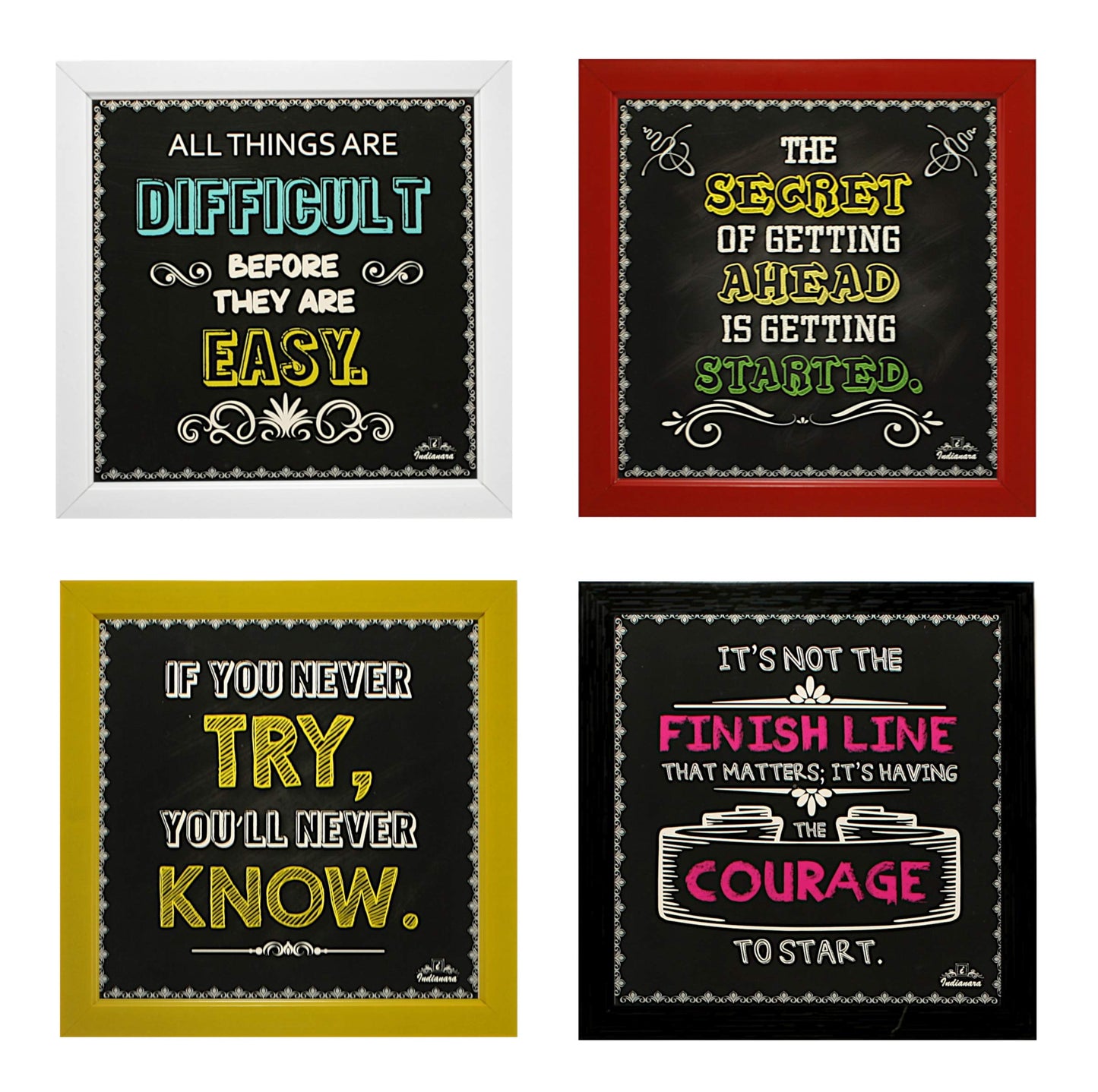 Indianara Synthetic Wood Framed Wall Hanging for Kids Study Room Without Glass(Multicolour, 8.7x8.7 Inches) - Set of 4