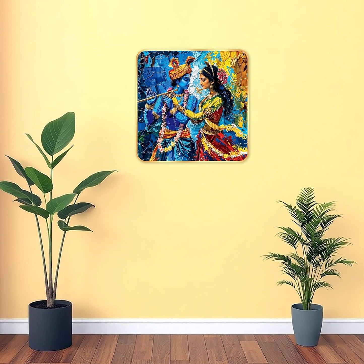 Indianara Traditional Radha Krishna Art Print, Golden Frame, Premium Sparkle Lamination, 40 cm x 40 cm