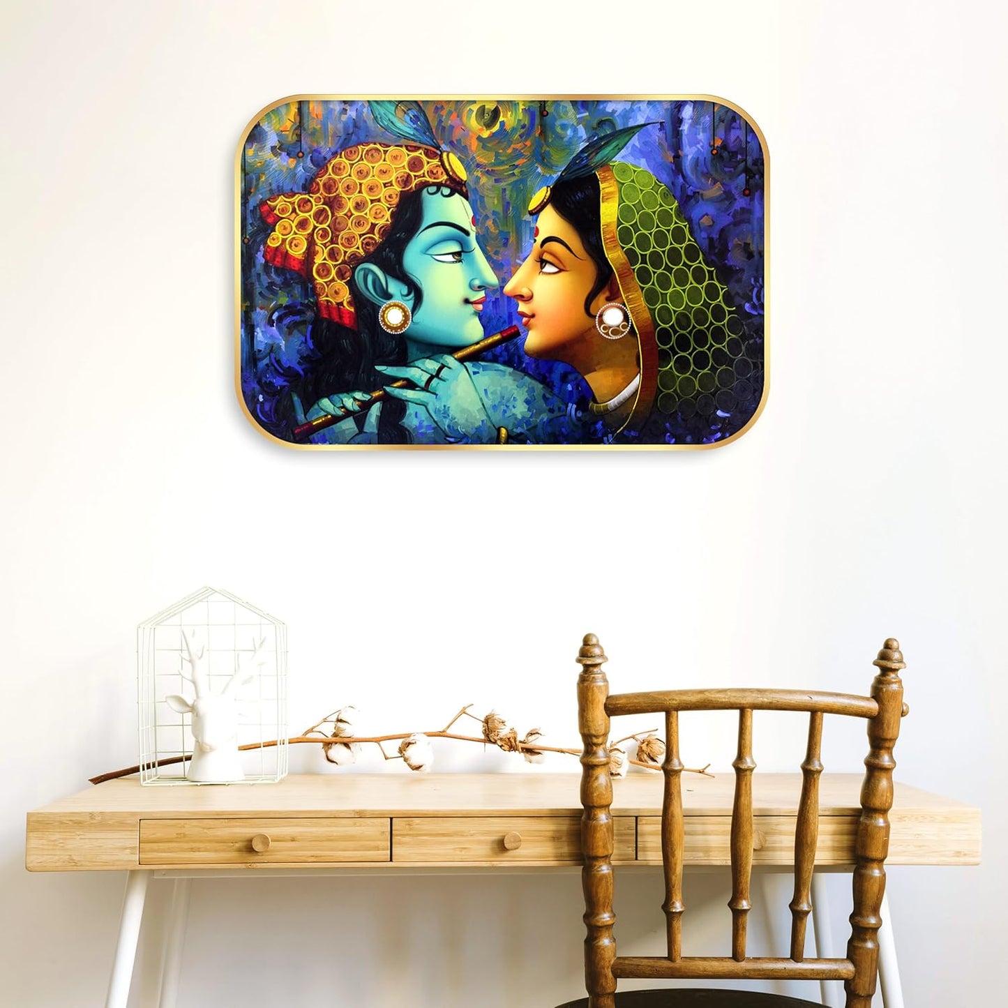 Indianara Traditional Radha Krishna Art Print, Golden Frame, Premium Lamination, 45 cm x 30 cm