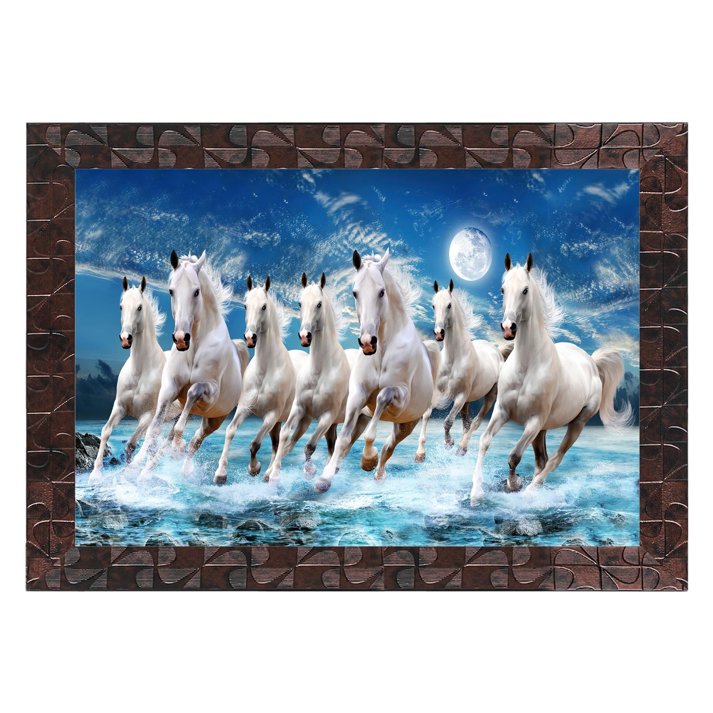 Indianara Vastu Seven Running Horses Painting -Synthetic Wood, 27x30.5x1cm, Multicolour (Style 5)