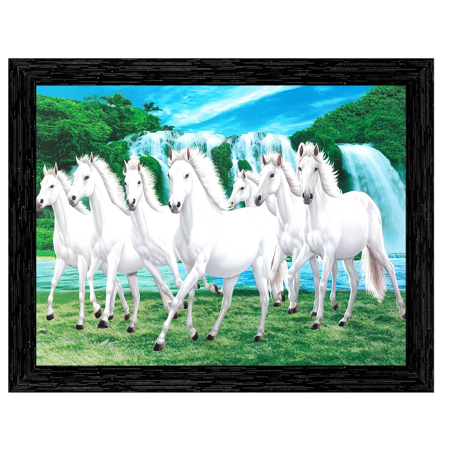 Indianara Vastu Seven Running Horses Painting -Synthetic Wood, 27x30.5x1cm, Multicolour (Style 5)