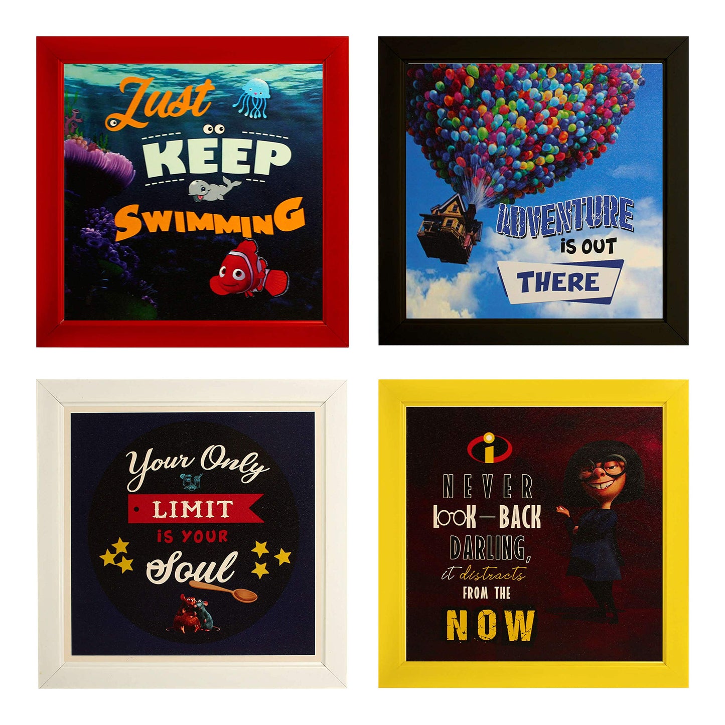 Indianara Set of 4 Girl Kids Motivational Quotes Paintings (2512) without glass 9.5 x 9.5 inch each