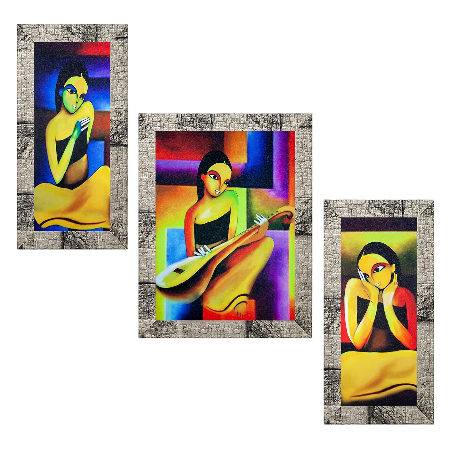 Indianara 3 Pc Set Of Still Art Paintings Without Glass (6 X 13, 10.2 X 13, 6 X 13 INCH, Black)