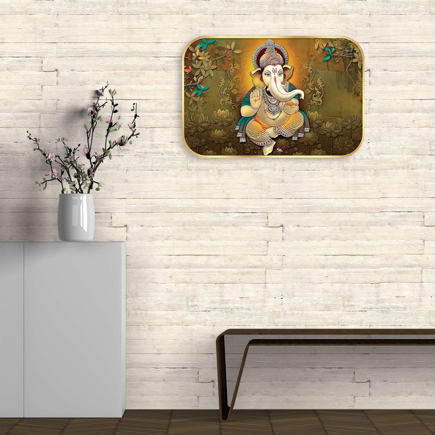 Indianara Lord Ganesha Painting With Frame 18 Inches X 12 Inches