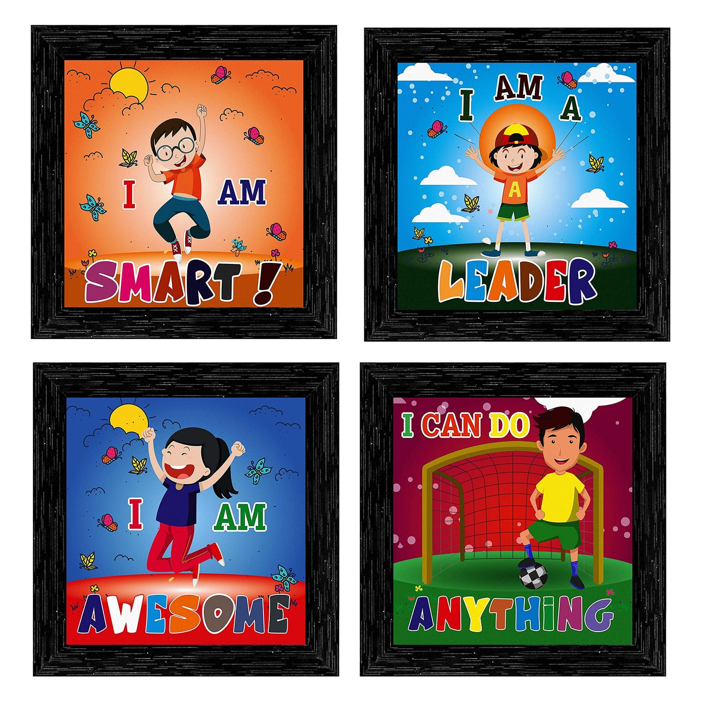 Indianara 4 Piece Set of Framed Wall Hanging Family Quote Decor(1189) Art Prints 8.7 inch X 8.7 inch Without Glass-Multicolour