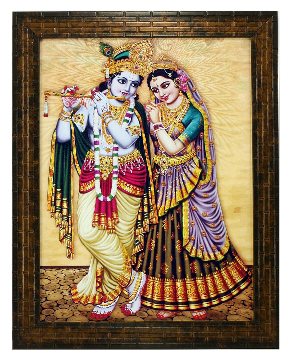 Indianara 3 PC Set of Radha Krishna Art Paintings (1170) Without Glass 5.2 X 12.5, 9.5 X 12.5, 5.2 X 12.5 inch(multicolor1170)